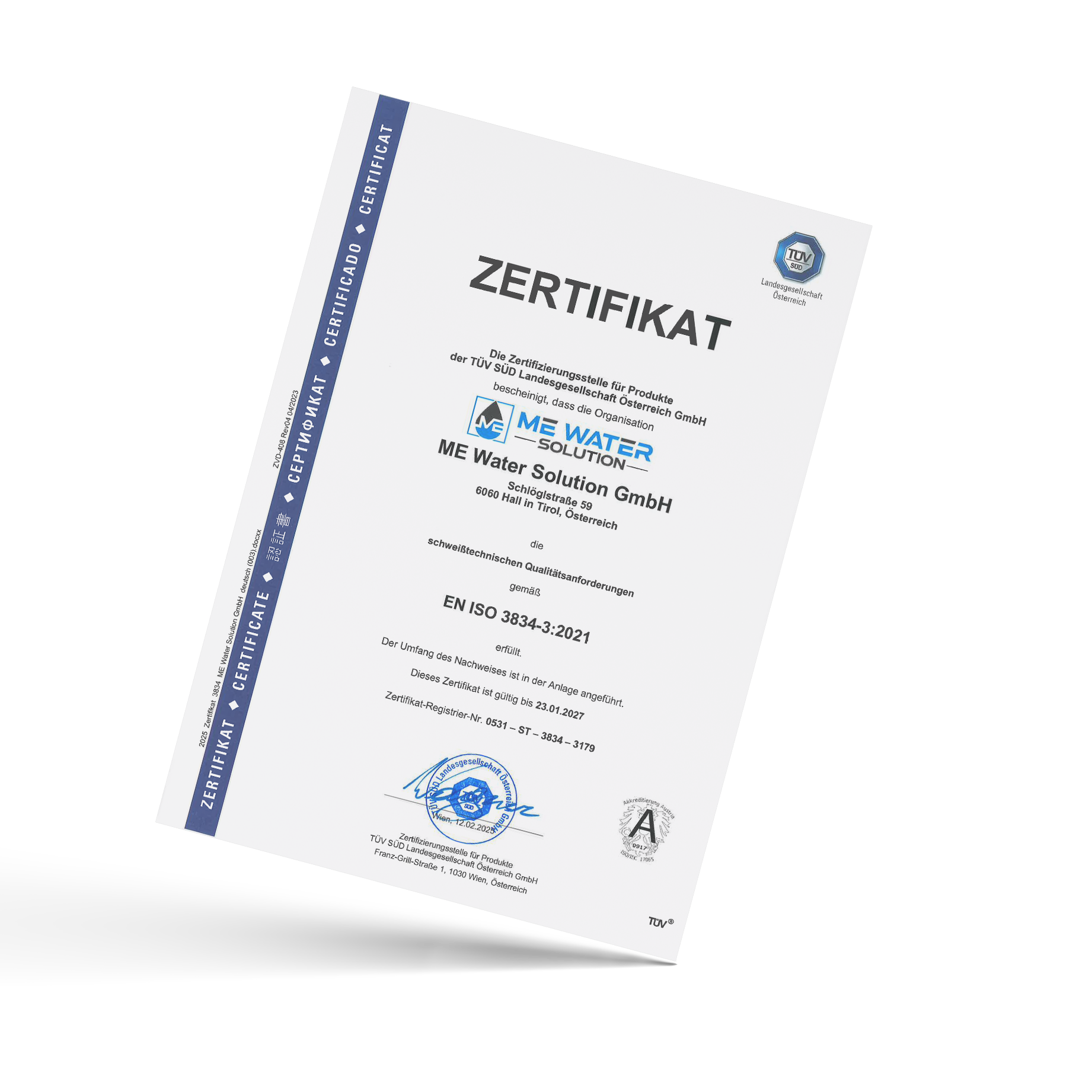 Zertifikat ME Water Solution EN ISO 3834-3:2021